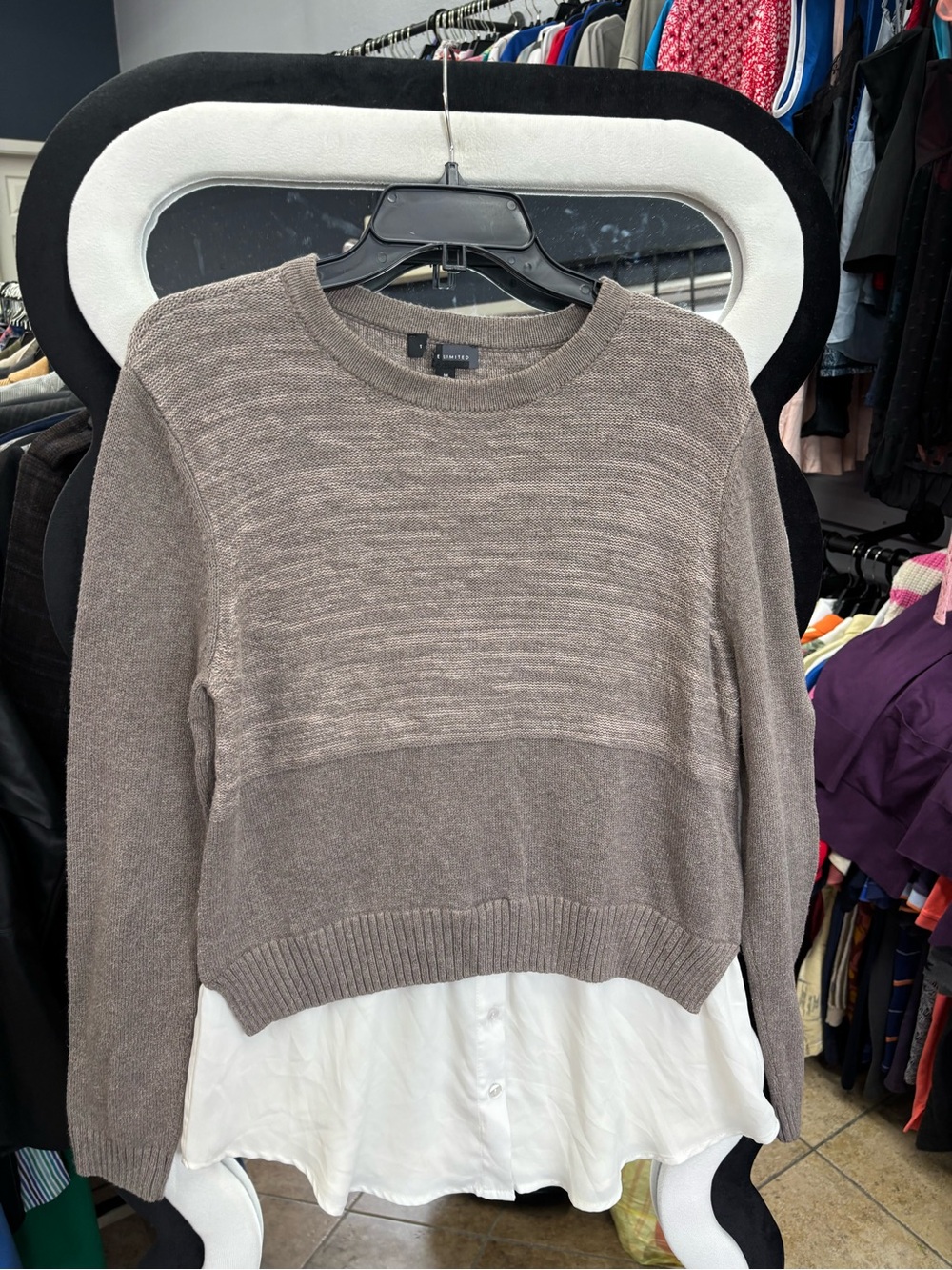 The Limited Two-Tone Layered Crewneck Sweater in Taupe and White